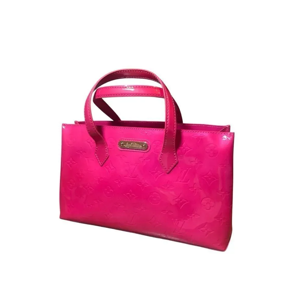 LOUIS VUITTON Rose Pop Vernis LV Monogram Leather Wishire PM Bag Auth RARE Ex+++